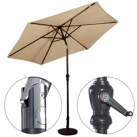 9FT Patio Umbrella Patio Market Steel Tilt W/ Crank Outdoor Yard Garden-beige
