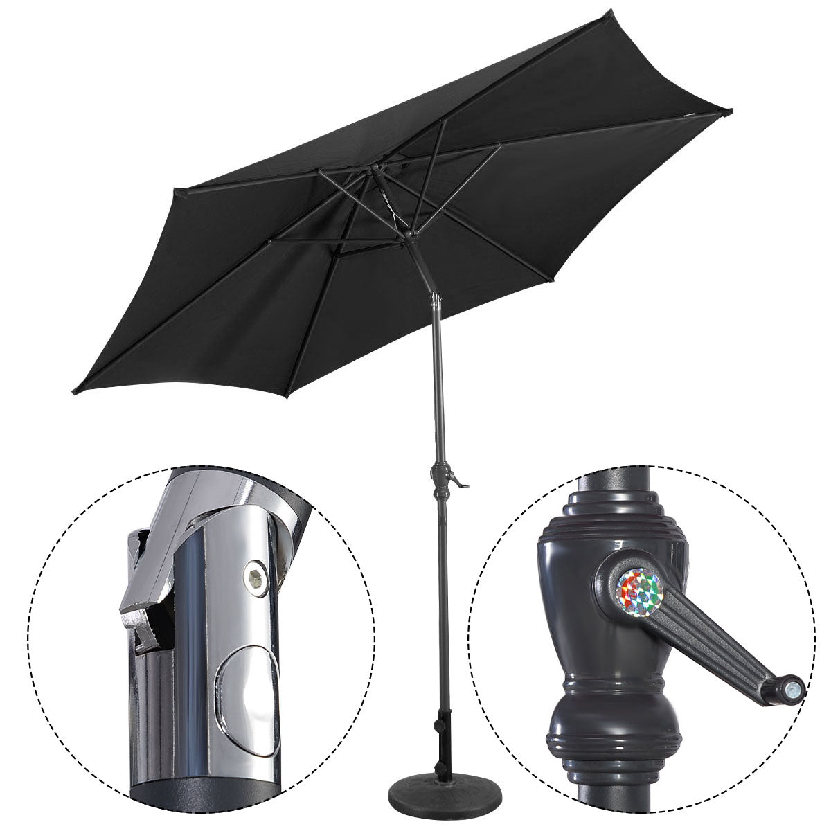 2.7m Garden Parasol with Crank-Black