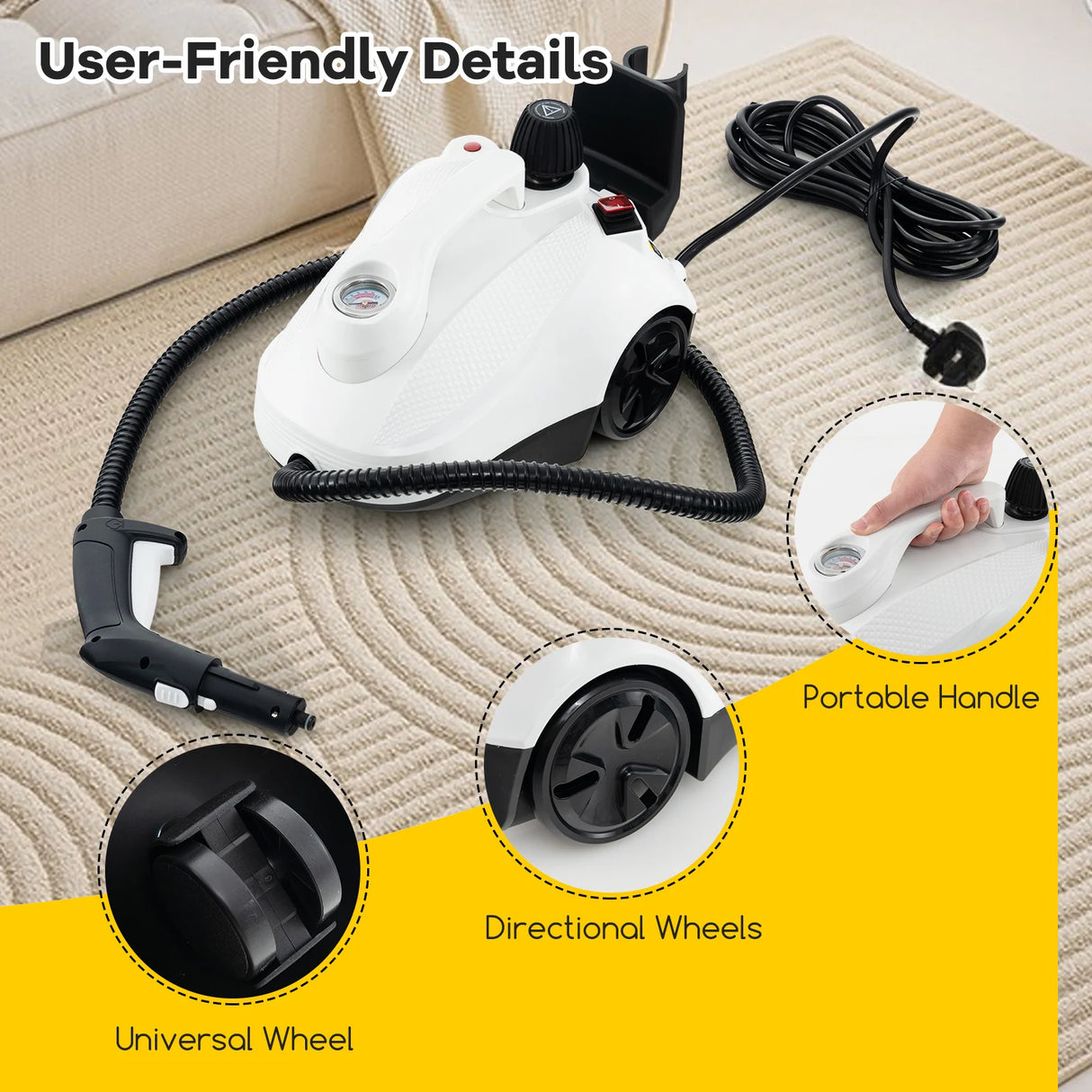1.8L Steam Cleaner 2000W with 15 Piece Accessory Set-White