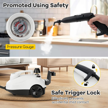 1.8L Steam Cleaner 2000W with 15 Piece Accessory Set-White
