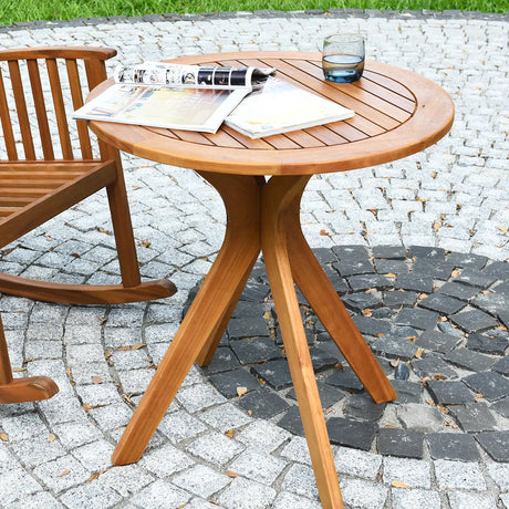 27 Inch Outdoor Round Solid Wood Coffee Side Bistro Table