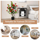 38 Inch Artificial Camellia Tree Faux Flower Plant in Cement Pot-Red