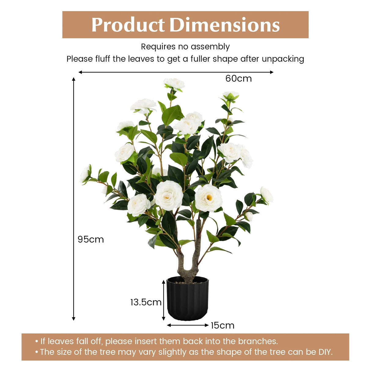 38 Inch Artificial Camellia Tree Faux Flower Plant in Cement Pot-White
