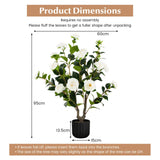 38 Inch Artificial Camellia Tree Faux Flower Plant in Cement Pot-White