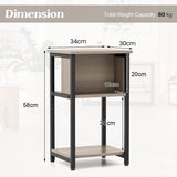 3-Tier Nightstand with Storage Shelf for Small Spaces-Grey