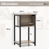 3-Tier Nightstand with Storage Shelf for Small Spaces-Grey