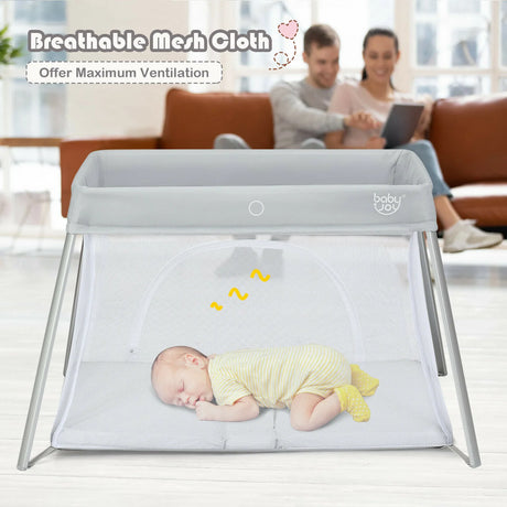 Lightweight Folding Playpen with Zipper Access Door-Silver