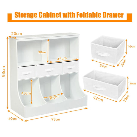3-layer Kids Cubby Bin Combo Storage Organizer for kids' Room-White
