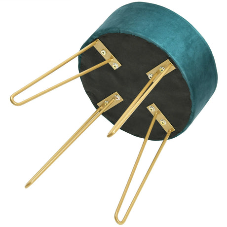 Round Velvet Ottoman Footrest Table Dressing Chair with Metal Legs-Green