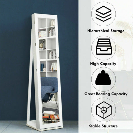 Free Standing Jewelry Armoire with Full Length Mirror for Bedroom