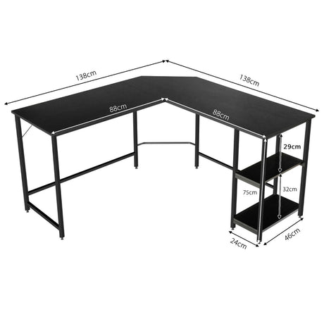 L-Shaped Corner Computer Desk with 2-Tier Storage Shelf-Black