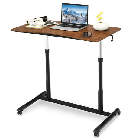 Height Adjustable Laptop Table with Wheels for Home and Office-Coffee