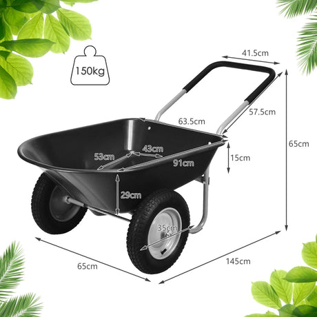 2 Tire Wheelbarrow Garden Dolly Utility Cart with14 inch Pneumatic Tires-Black