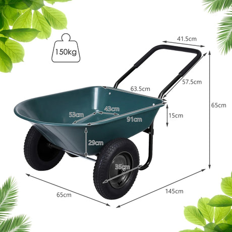 2 Tire Wheelbarrow Garden Dolly Utility Cart with14 inch Pneumatic Tires-Green