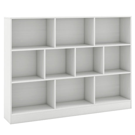 3-Tier Organizer 10-Cube Bookshelf 140CM Wood Display Shelf for Living Room-White