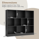10-Cube Bookshelf Freestanding Storage Organizer with 2 Anti-Tipping Kits-Black