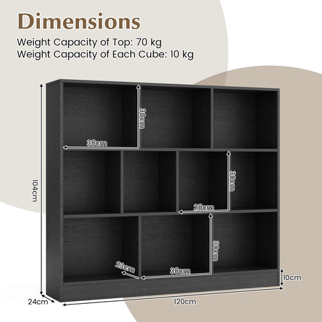 10-Cube Bookshelf Freestanding Storage Organizer with 2 Anti-Tipping Kits-Black