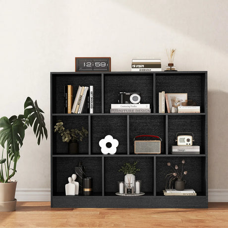 10-Cube Bookshelf Freestanding Storage Organizer with 2 Anti-Tipping Kits-Black