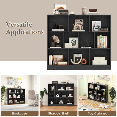 10-Cube Bookshelf Freestanding Storage Organizer with 2 Anti-Tipping Kits-Black