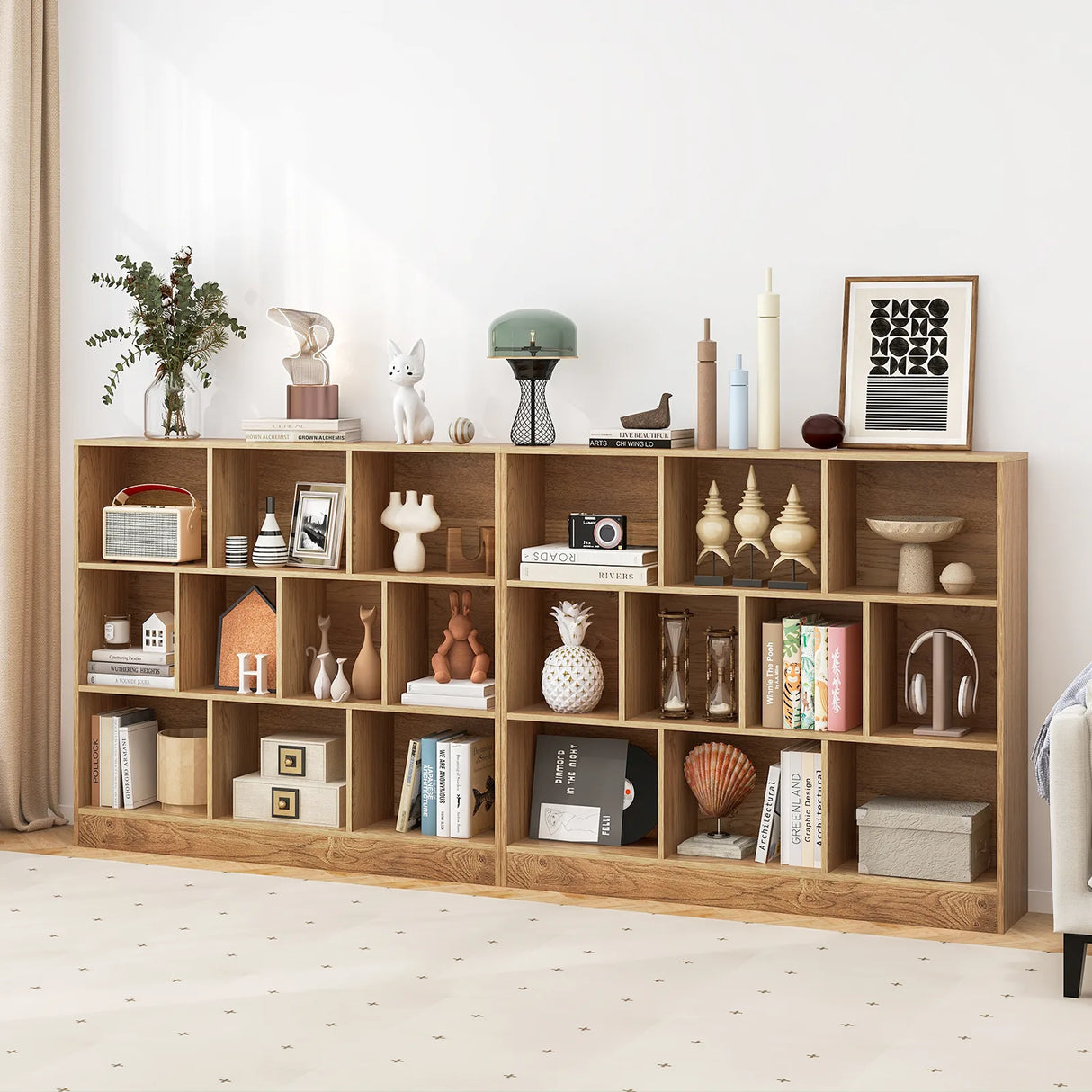 120 CM 10-Cube Freestanding Bookshelf with 2 Anti-Tipping Kits-Natural