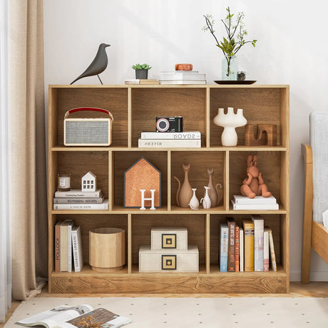 120 CM 10-Cube Freestanding Bookshelf with 2 Anti-Tipping Kits-Natural