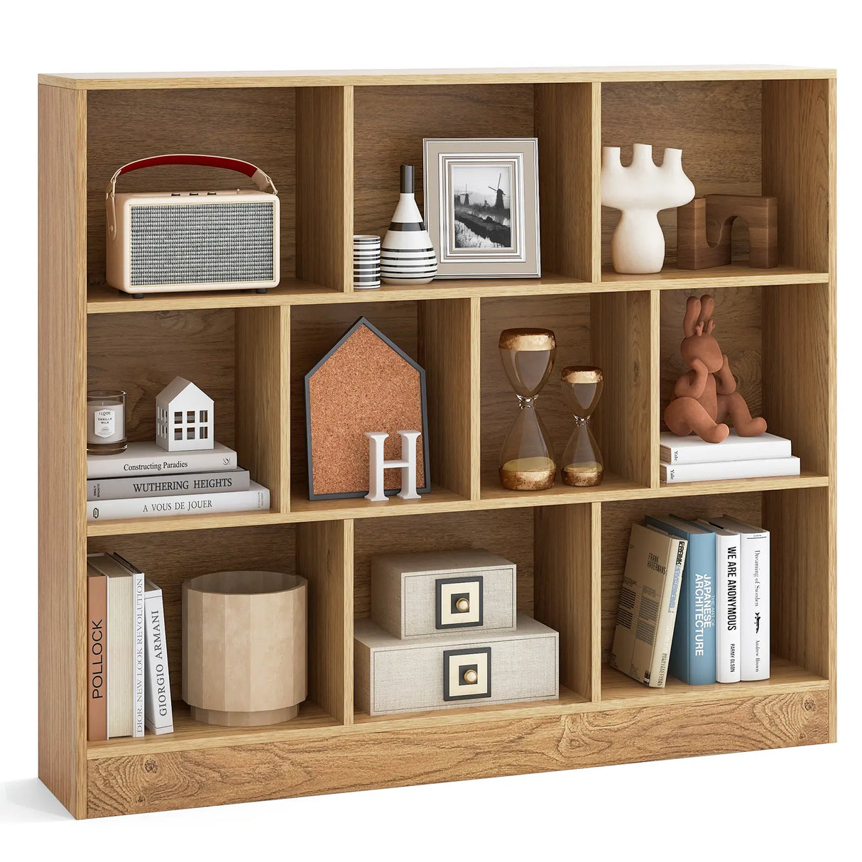 120 CM 10-Cube Freestanding Bookshelf with 2 Anti-Tipping Kits-Natural