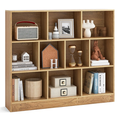 120 CM 10-Cube Freestanding Bookshelf with 2 Anti-Tipping Kits-Natural
