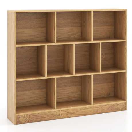 120 CM 10-Cube Freestanding Bookshelf with 2 Anti-Tipping Kits-Natural