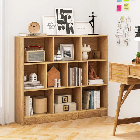 120 CM 10-Cube Freestanding Bookshelf with 2 Anti-Tipping Kits-Natural