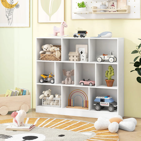 120 CM 10-Cube Freestanding Bookshelf with 2 Anti-Tipping Kits-White