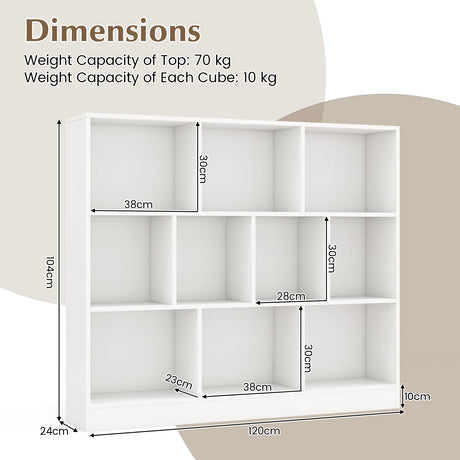 120 CM 10-Cube Freestanding Bookshelf with 2 Anti-Tipping Kits-White