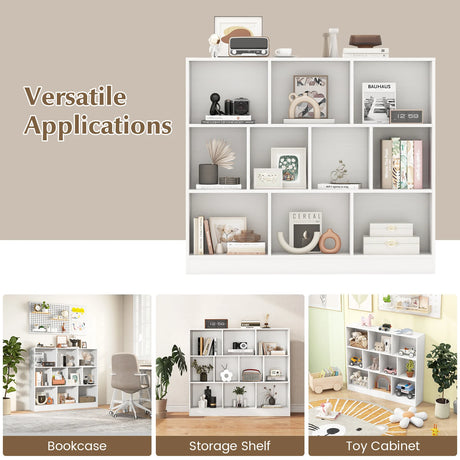 120 CM 10-Cube Freestanding Bookshelf with 2 Anti-Tipping Kits-White