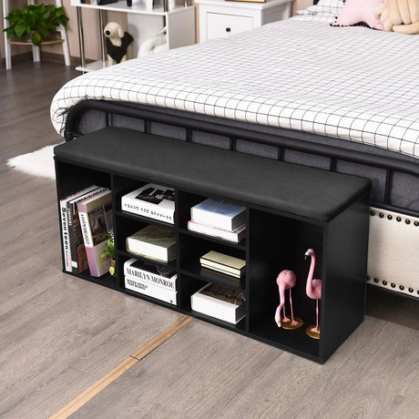 10-Cube Organizer  Entryway Padded Shoe Storage Bench-Black