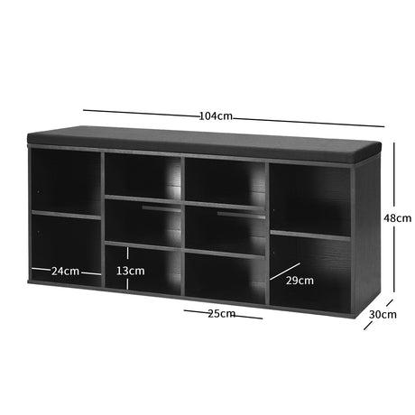 10-Cube Organizer  Entryway Padded Shoe Storage Bench-Black