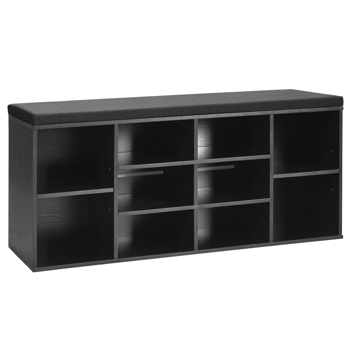 10-Cube Organizer  Entryway Padded Shoe Storage Bench-Black