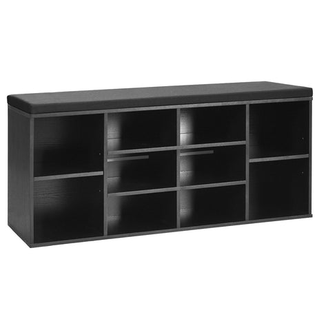 10-Cube Organizer  Entryway Padded Shoe Storage Bench-Black