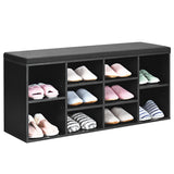 10-Cube Organizer  Entryway Padded Shoe Storage Bench-Black