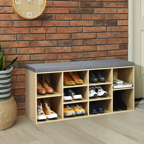 10-Cube Organizer  Entryway Padded Shoe Storage Bench-Beige