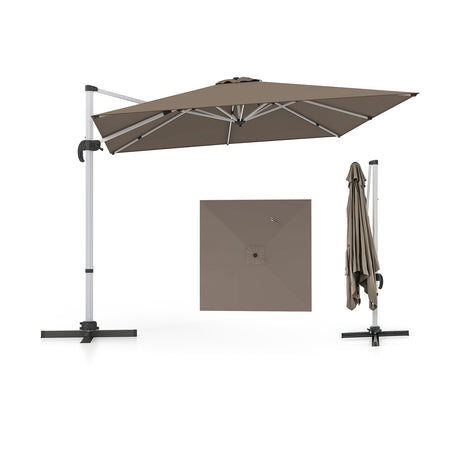 10 FT Outdoor Patio Umbrella Square Cantilever Umbrella with 360 Rotation-Brown