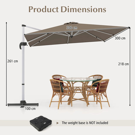 10 FT Outdoor Patio Umbrella Square Cantilever Umbrella with 360 Rotation-Brown