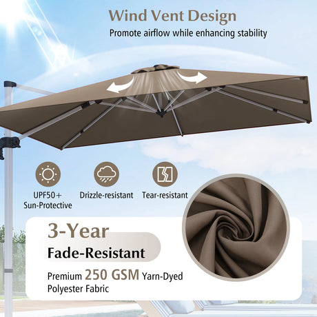 10 FT Outdoor Patio Umbrella Square Cantilever Umbrella with 360 Rotation-Brown