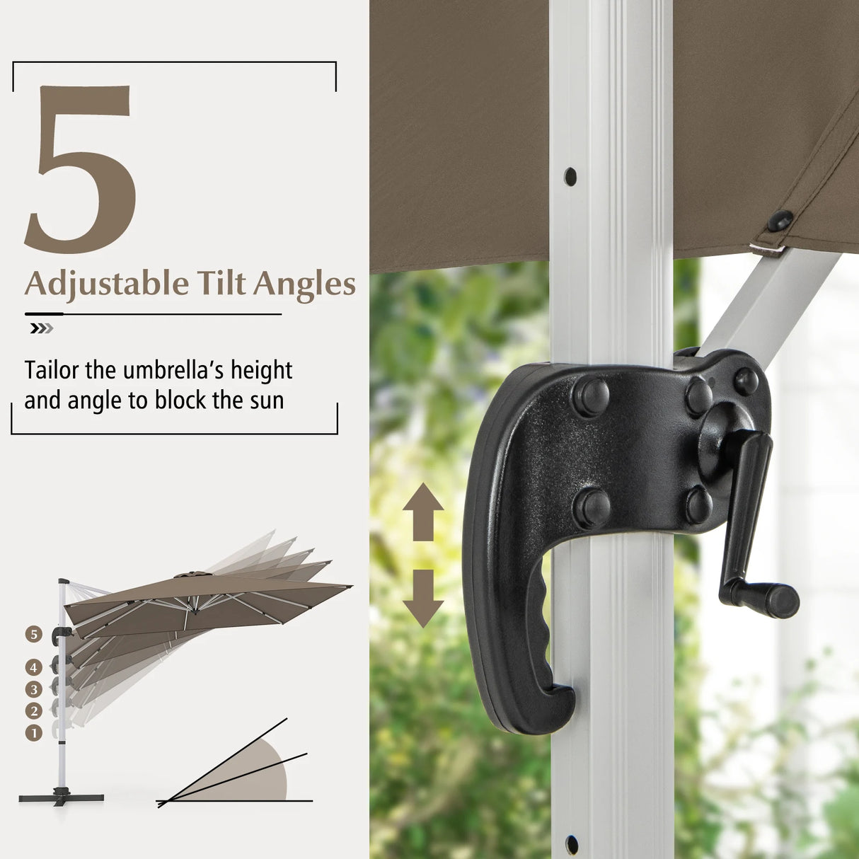 10 FT Outdoor Patio Umbrella Square Cantilever Umbrella with 360 Rotation-Brown