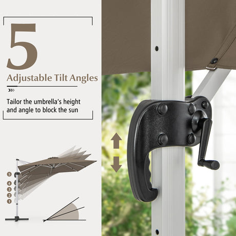 10 FT Outdoor Patio Umbrella Square Cantilever Umbrella with 360 Rotation-Brown