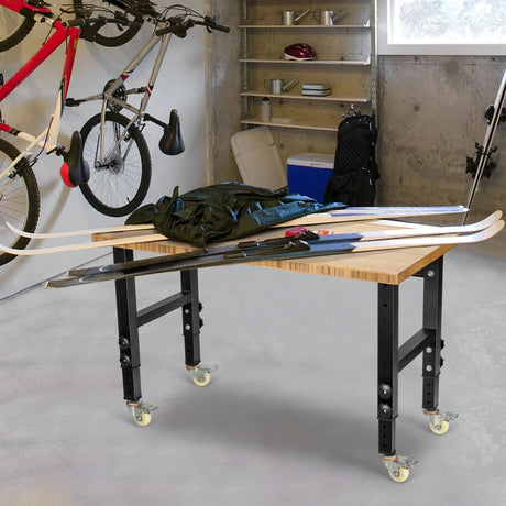 48"24" Adjustable Height Mobile Workbench with Caster-Natural