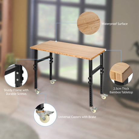 48"24" Adjustable Height Mobile Workbench with Caster-Natural