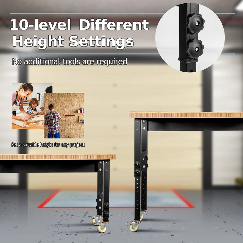 48"24" Adjustable Height Mobile Workbench with Caster-Natural