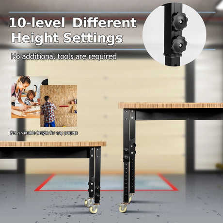 48"24" Adjustable Height Mobile Workbench with Caster-Natural