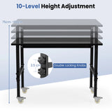 10 Level Height Adjustable Workbench with 4 Lockable Casters-Black