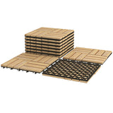 10 Pieces 12 x 12  Inch Acacia Wood  Interlocking Check Deck Tiles
