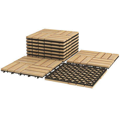 10 Pieces 12 x 12  Inch Acacia Wood  Interlocking Check Deck Tiles